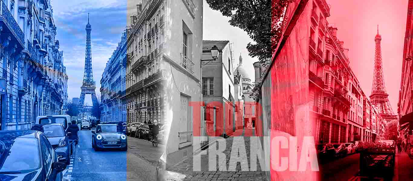 Fondo con fotografías icónicas de Francia y sus calles